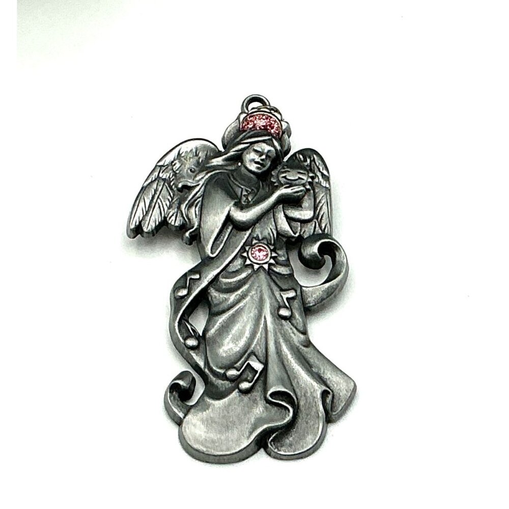 Pewter Angel Ornament With Pink Gem Accents & Halo by Gloraia Duchix